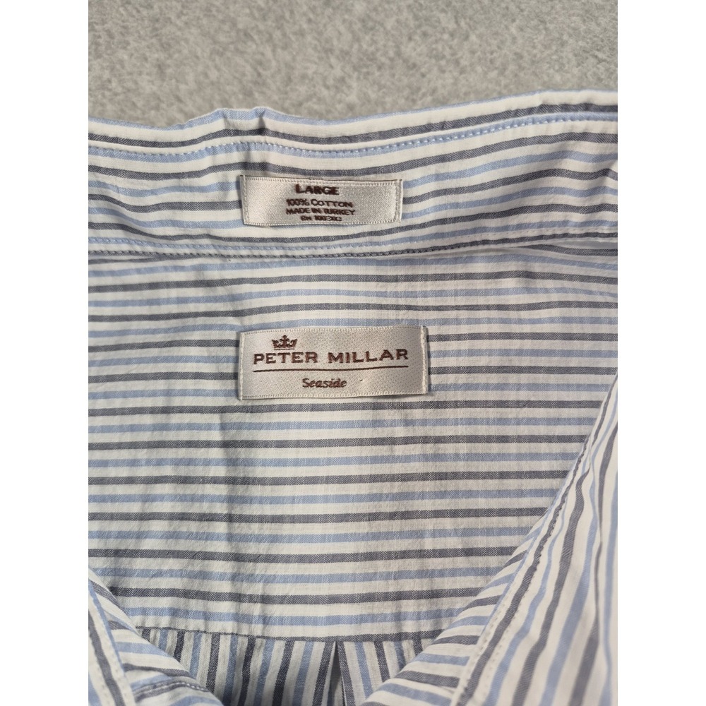 Peter Millar Seaside Collection Large Blue Gray Stripe 100% Cotton Button Down - Picture 2 of 7
